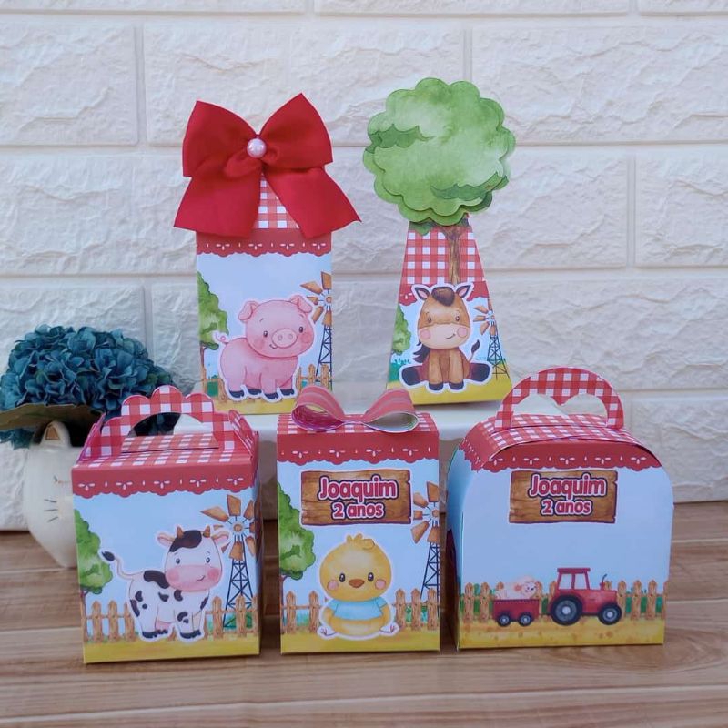 PEGUE E MONTE  Kit Festa Personalizados FAZENDINHA VERMELHA Lembrancinhas Caixinhas para festa
