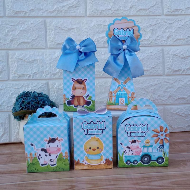 PEGUE E MONTE  Kit Festa Personalizados FAZENDINHA AZUL 2.0 Lembrancinhas Caixinhas para festa