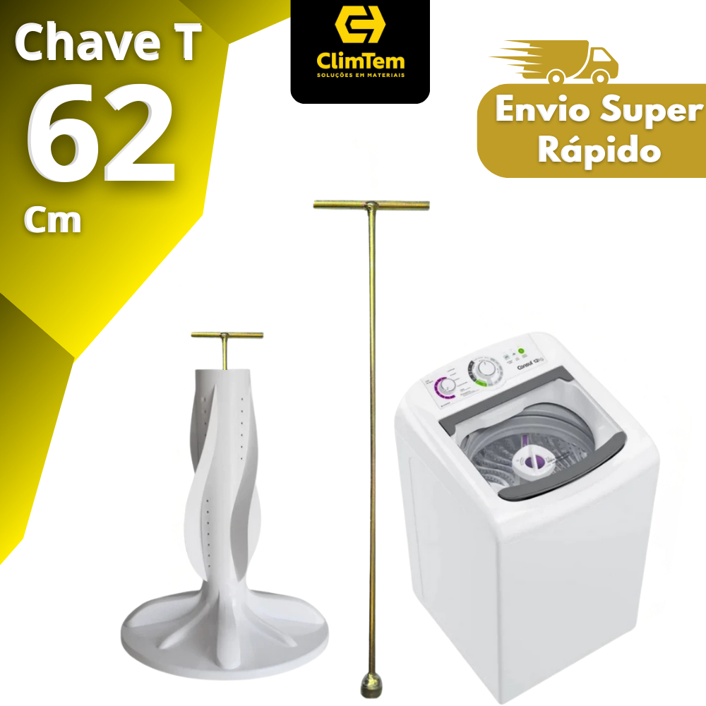 Chave T Longa 10mm Para Agitador de Maquinas de Lavar Electrolux Brastemp 62cm