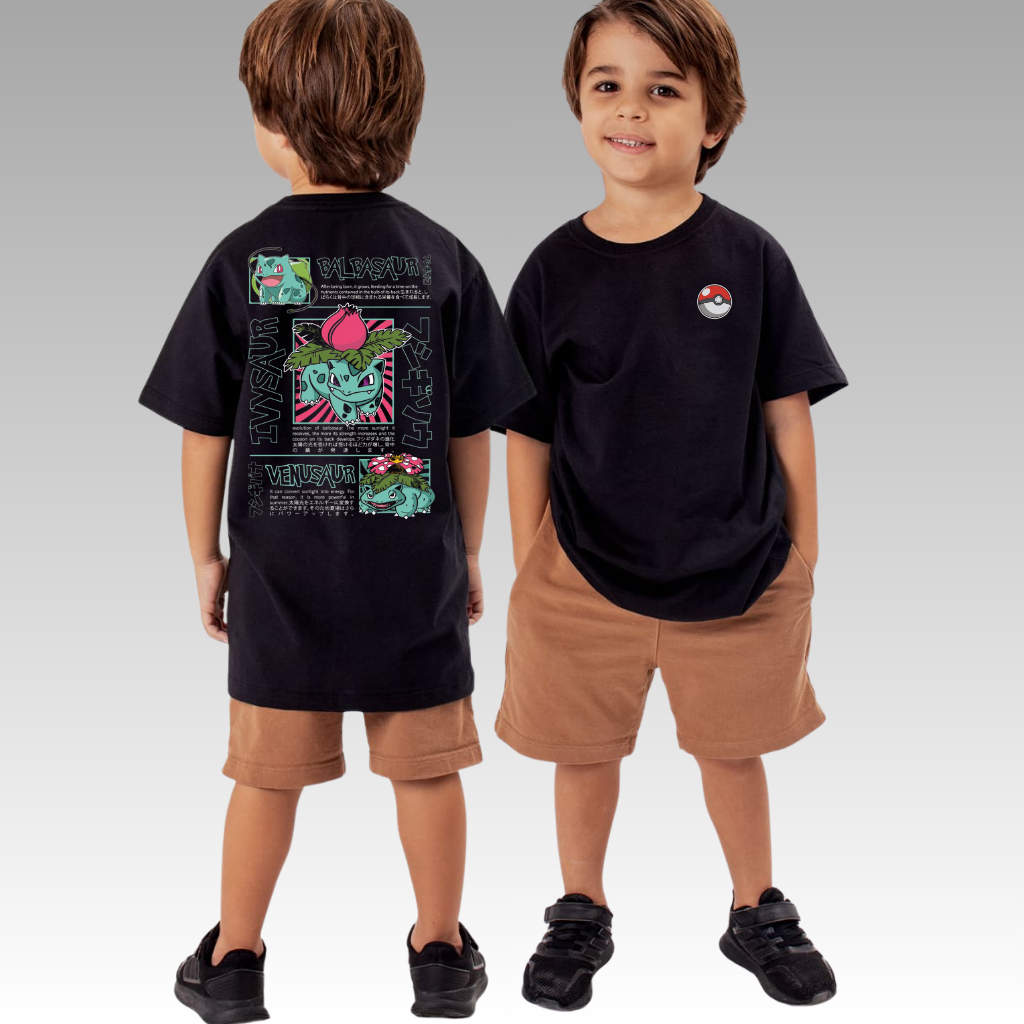 Camiseta Pokémon Bulbasaur Infantil Algodão Evoluções Pokemon tam 2 ao 14 unissex streetwear