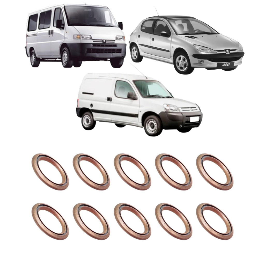 Kit 10 Anel Bujão Vedação Carter Cobre Peugeot Citroen 14mm Original