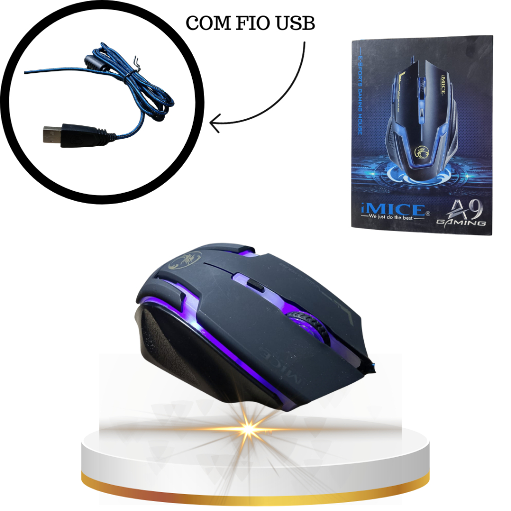Mouse Gamer iMICE Original - Material de Alto Qualidade - Modelo A9