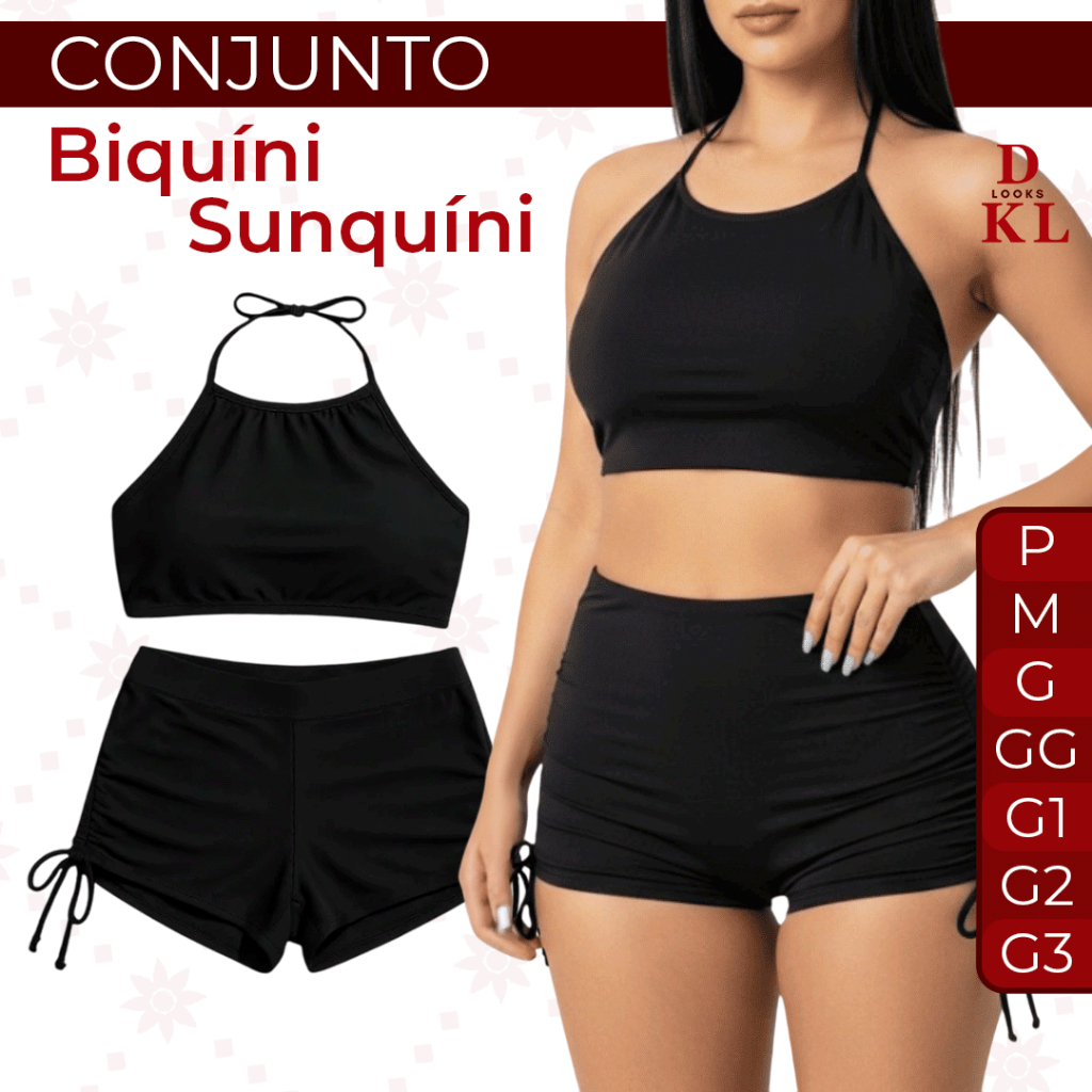 Conjunto Top Alcinha e Shorts Cordinha Biquini Sunquíni Juvenil ao G3 em Oferta na Shopee