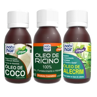 Kit Terapia  Capilar Óleo de Ricino + Coco + Alecrim Natuhair 60ml em Oferta na Shopee