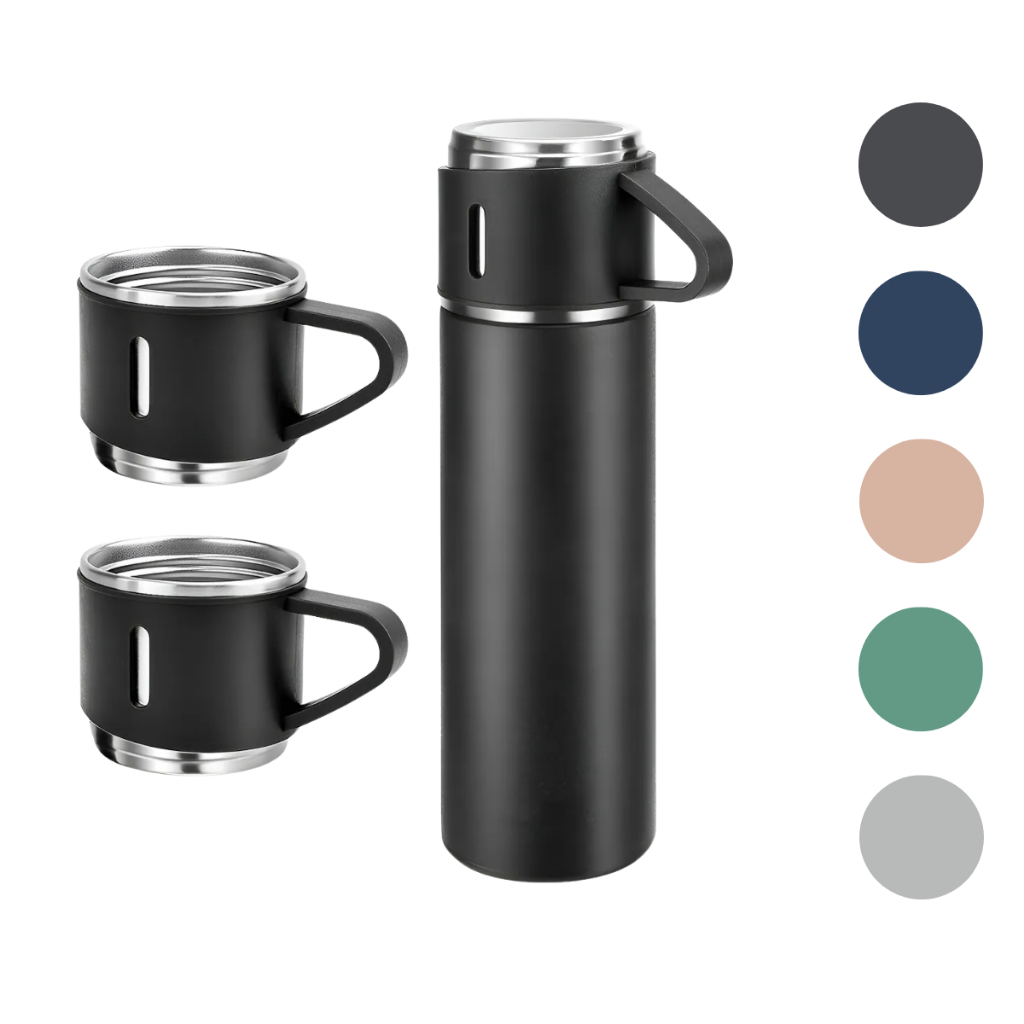 Kit Garrafa Térmica Vacuum Bottle Inox 500ml + 3 Xícaras em Oferta na Shopee