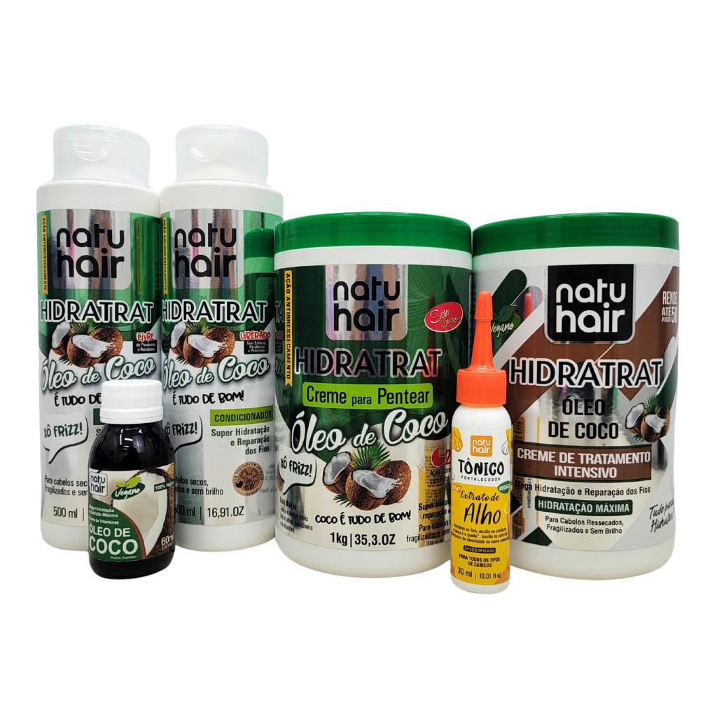 Kit Óleo de Coco Shampoo+Condicionador+Tratamento Intensivo+Creme Para Pentear+Óleo Capilar+Tônico