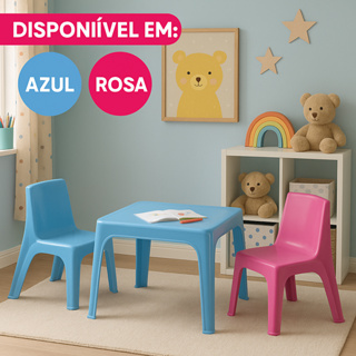 Mesinha Infantil com Cadeira Azul ou Rosa - Mesa Criança em Oferta na Shopee