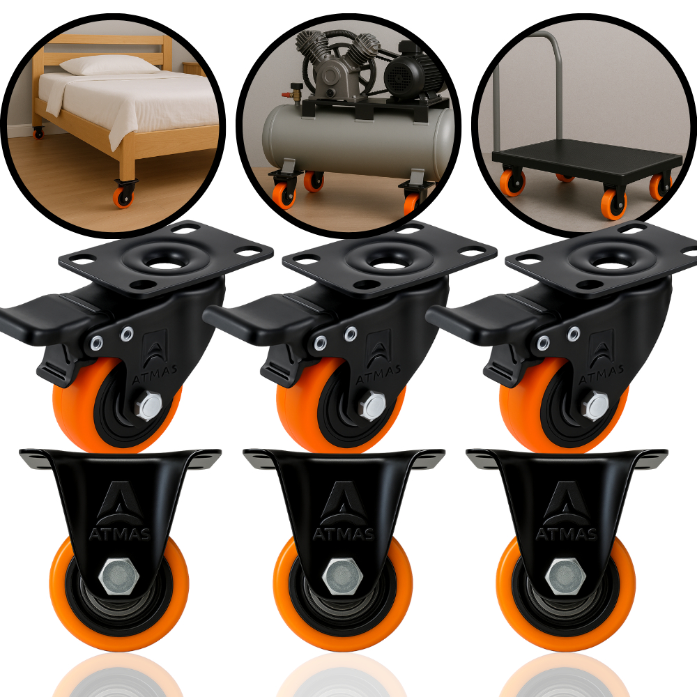 Kit 6 Rodízios Giratórios 50mm Rodinhas 2" Polegadas Até 600kg Rodinhas 3 Com Freio 3 Sem Freio