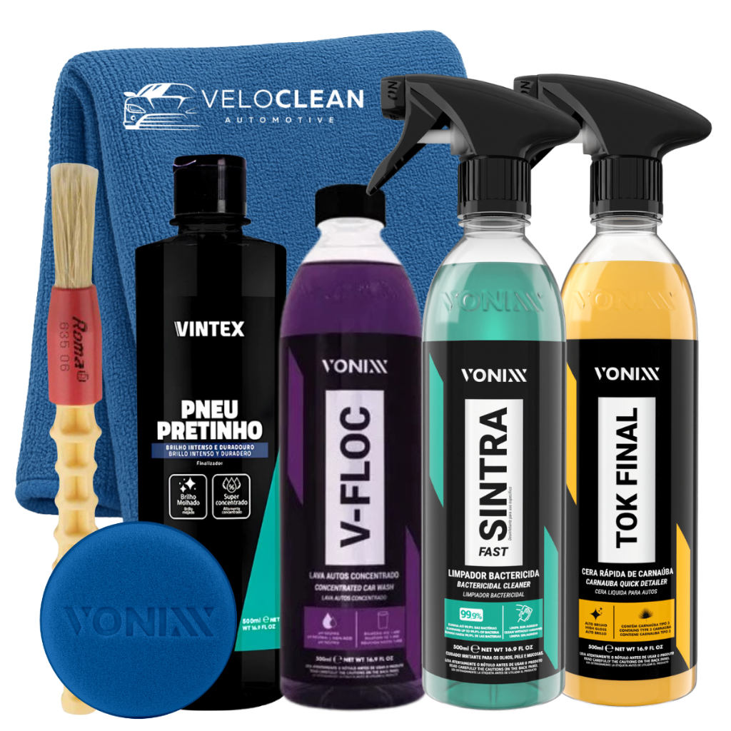 KIT SHAMPOO V-FLOC SINTRA FAST CERA TOK FINAL VONIXX PNEU PRETINHO VINTEX em Oferta na Shopee