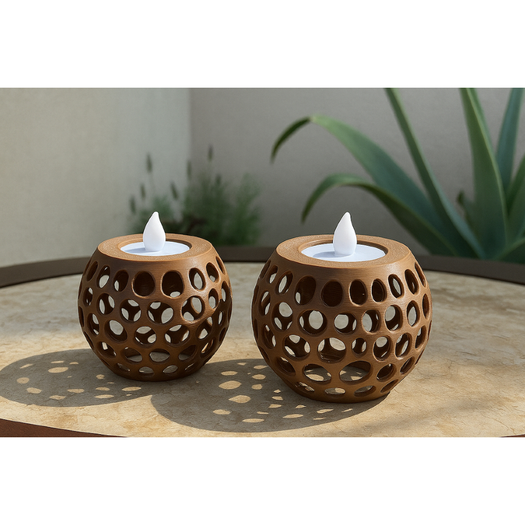 Kit 2 Castiçal Decorativo Círculos de Fogo + Vela Elétrica Minimalista e Moderno | Impressão 3D