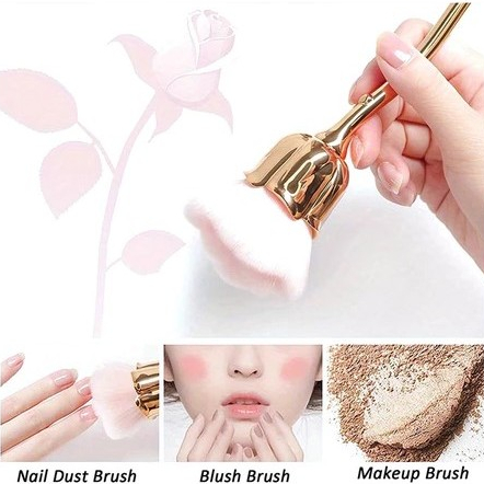 Pincel Espanador de Pó em Formato de Rosa | Multiuso para Unhas, Maquiagem e Blush