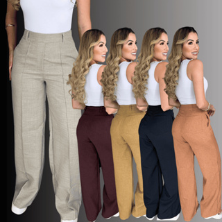Calça Pantalona Elegante em Linho Confortável Chic e Casual em Oferta na Shopee