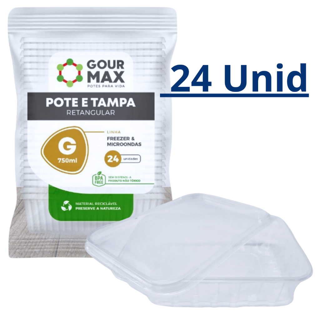 Pote Descartável 750ml Retangular Freezer Microondas Marmita Fitness Empilhável Reutilizável Tampa em Oferta na Shopee