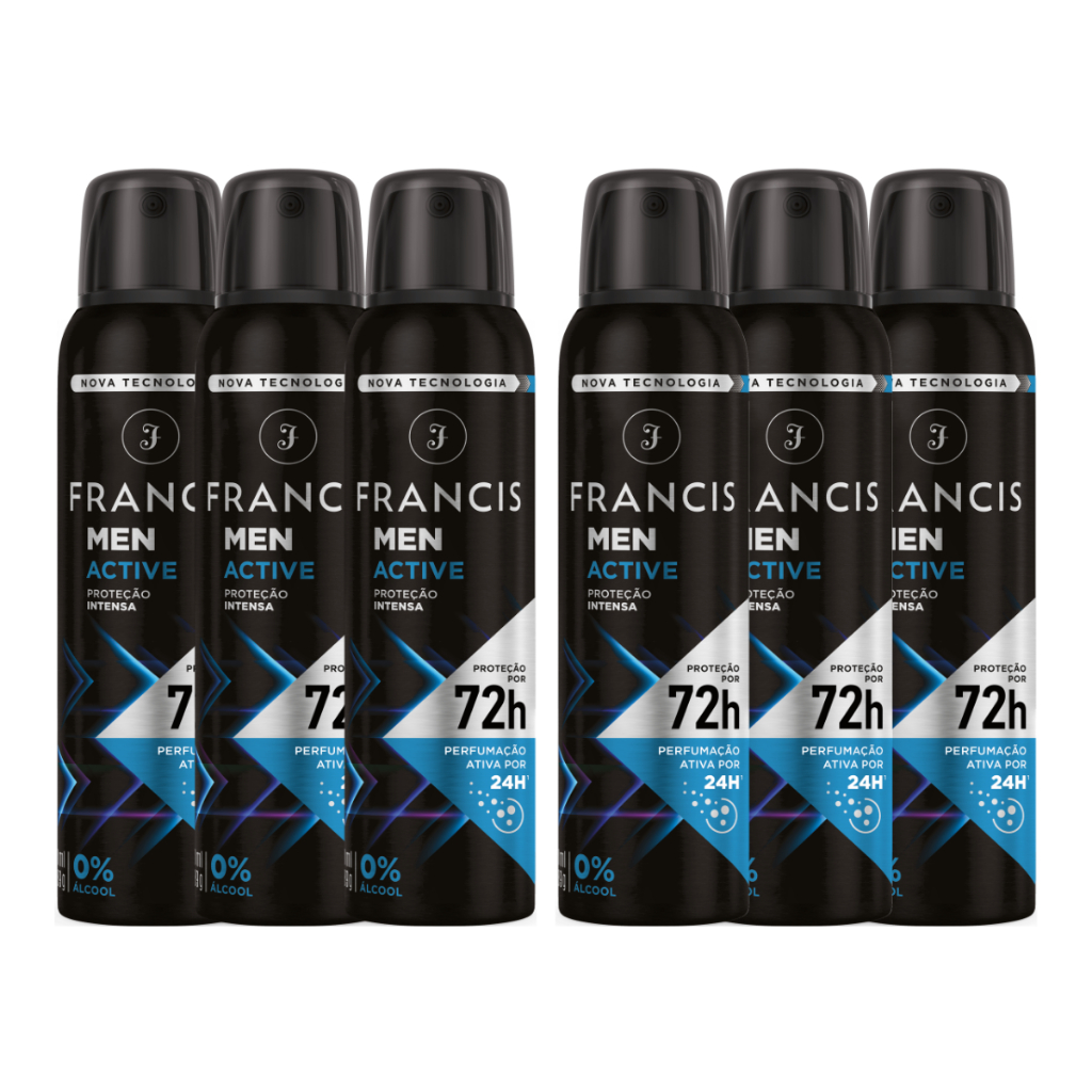 Kit com 6 Desodorante Aerossol Francis Men Active Sport 150ml em Oferta na Shopee