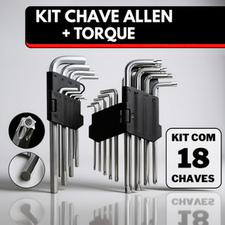 Jogo de Chave Torque Torx + Allen com 18 Peças Curta T10 até T50