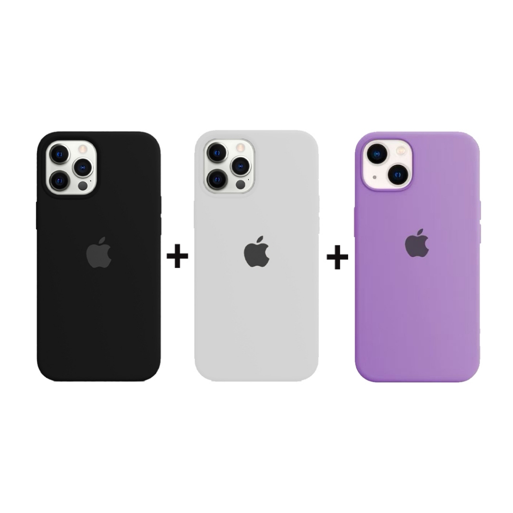 KIT de Capinhas Iphone Varios Modelos, Capa Silicone Preto, Branco, Lilas em Oferta na Shopee
