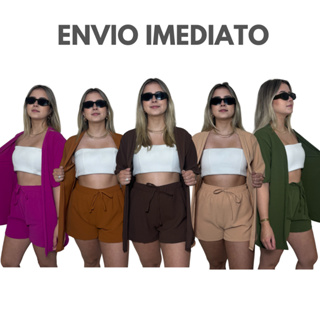 Conjunto Kimono Short Duas Peças Moda Praia Azul Lilas Roxo Verde Saida de Praia Quimono Marrom em Oferta na Shopee