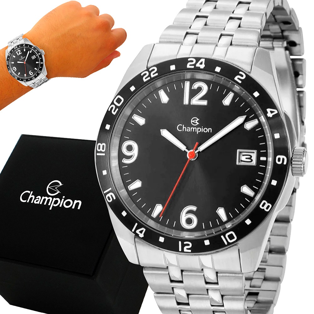 Relógio Champion Masculino Prata Preto Original com Garantia de 1 Ano em Oferta na Shopee