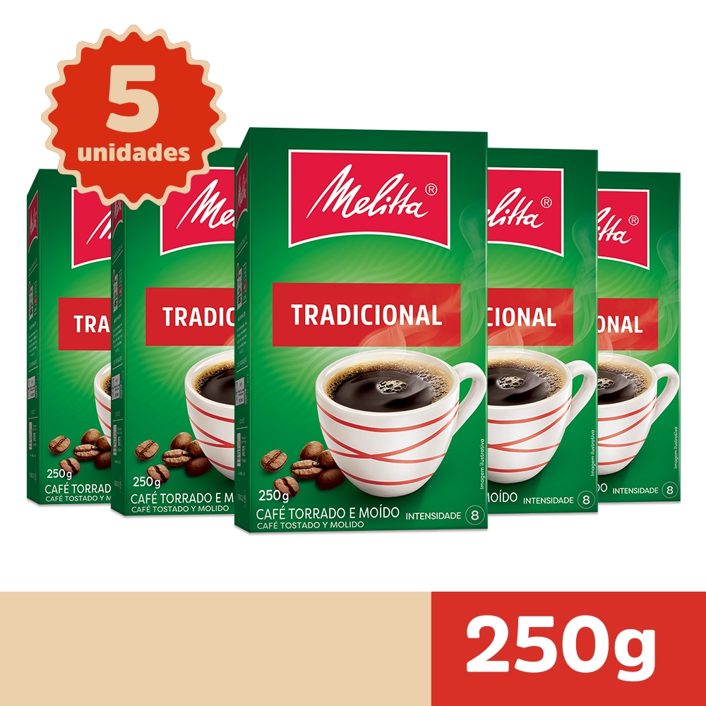 Kit 5 Cafés Melitta® Tradicional Vácuo 250g em Oferta na Shopee