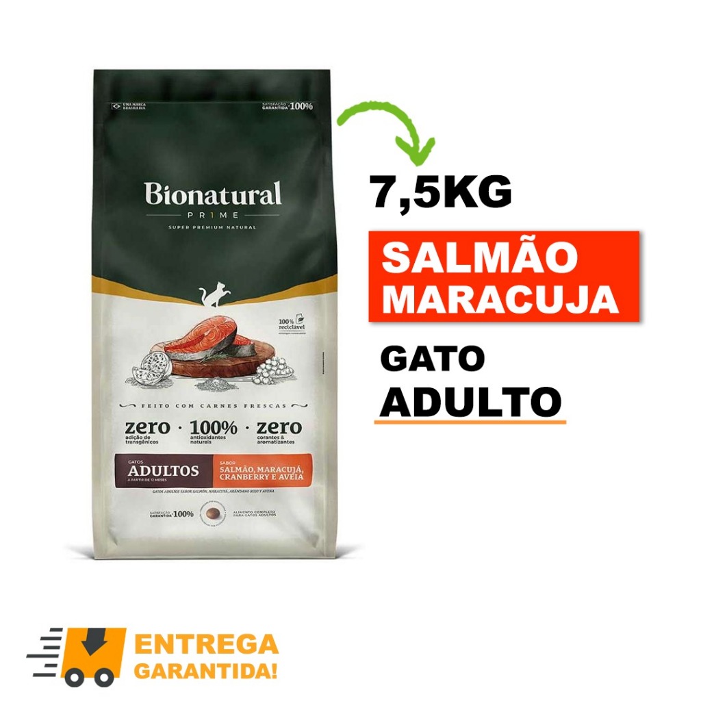 Ração SuperPremium Bionatural Prime para Gatos Adultos sabor Salmão 7.5KG-Envio Imediato em Oferta na Shopee