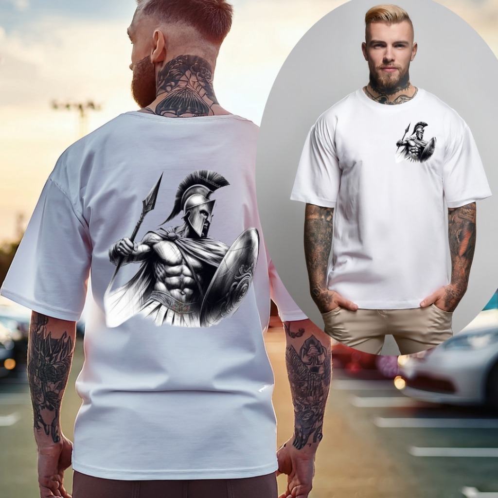 Camiseta  Oversized Camisa Academia Espartano GYM Estampado Frente e Verso Camisa