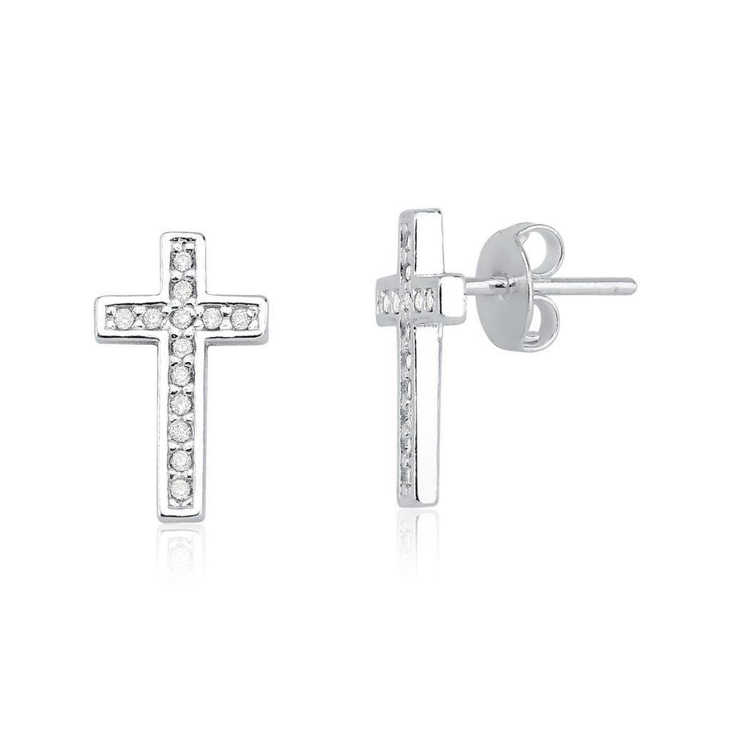 Brinco de Prata 925 Cruz com Zircônias Cravejadas em Oferta na Shopee