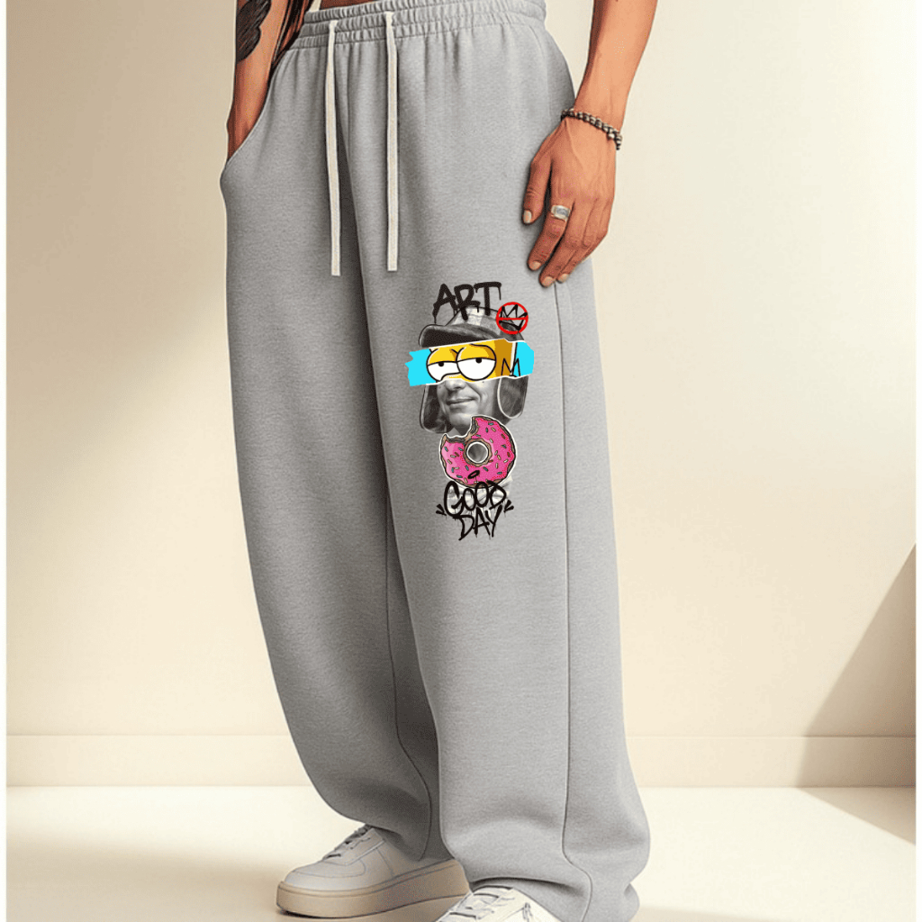 Calça Larga Moletom Wide Leg Unissex Premium Estilo Streetwear Hip Hop Art Good Day