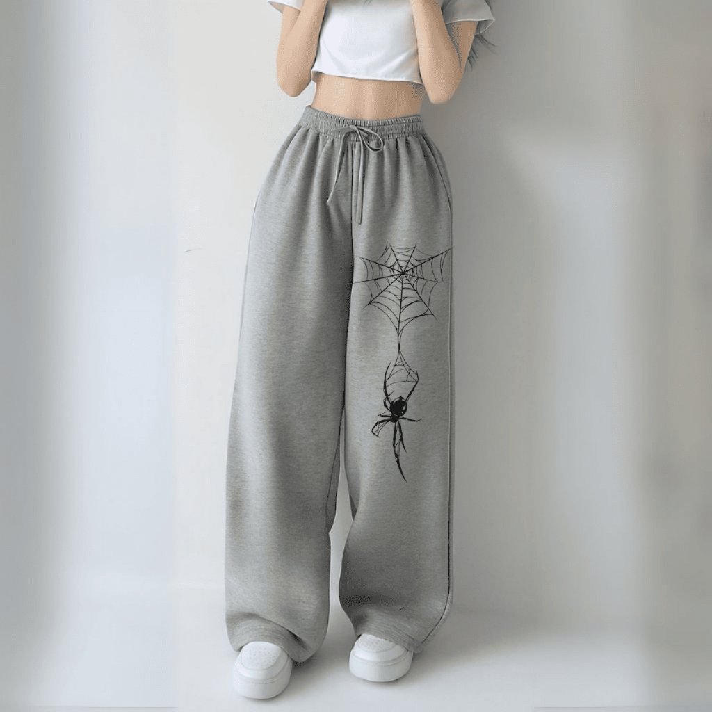 Calça Larga Moletom Wide Leg Unissex Premium Estilo Streetwear Hip Hop Aranha Pendurada na Teia em Oferta na Shopee