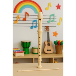 Flauta Doce Resina Soprano Modelo Germanica Estudo Com Vareta De Limpeza