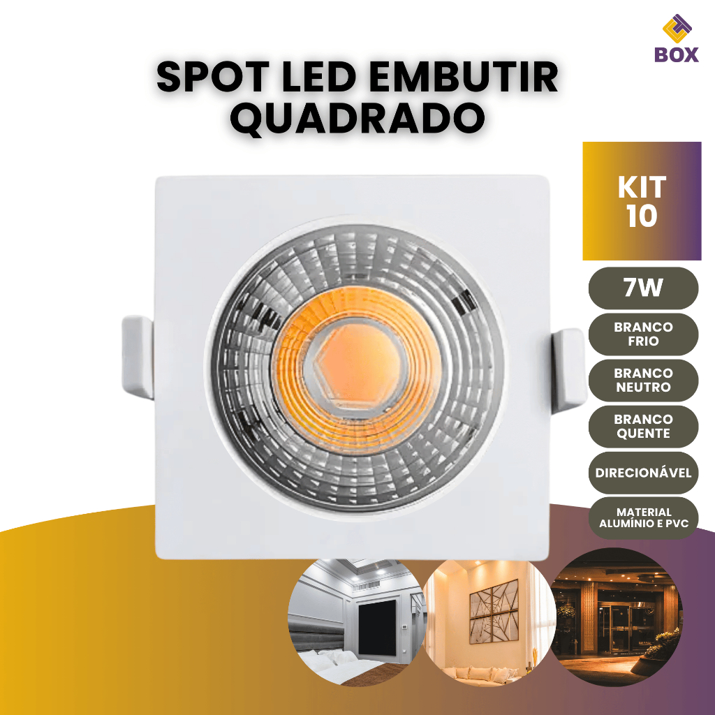 Kit 10 Spot Led Smd 7w Dicróica Direcionável Quadrado em Oferta na Shopee