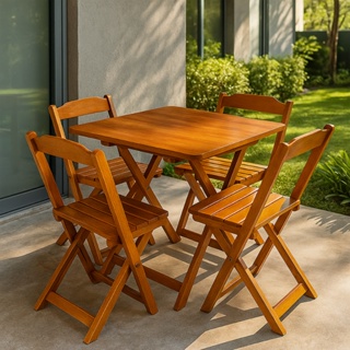 Jogo De Mesa Dobrável 70x70 C/ 4 Cadeiras Madeira Maciça em Oferta na Shopee