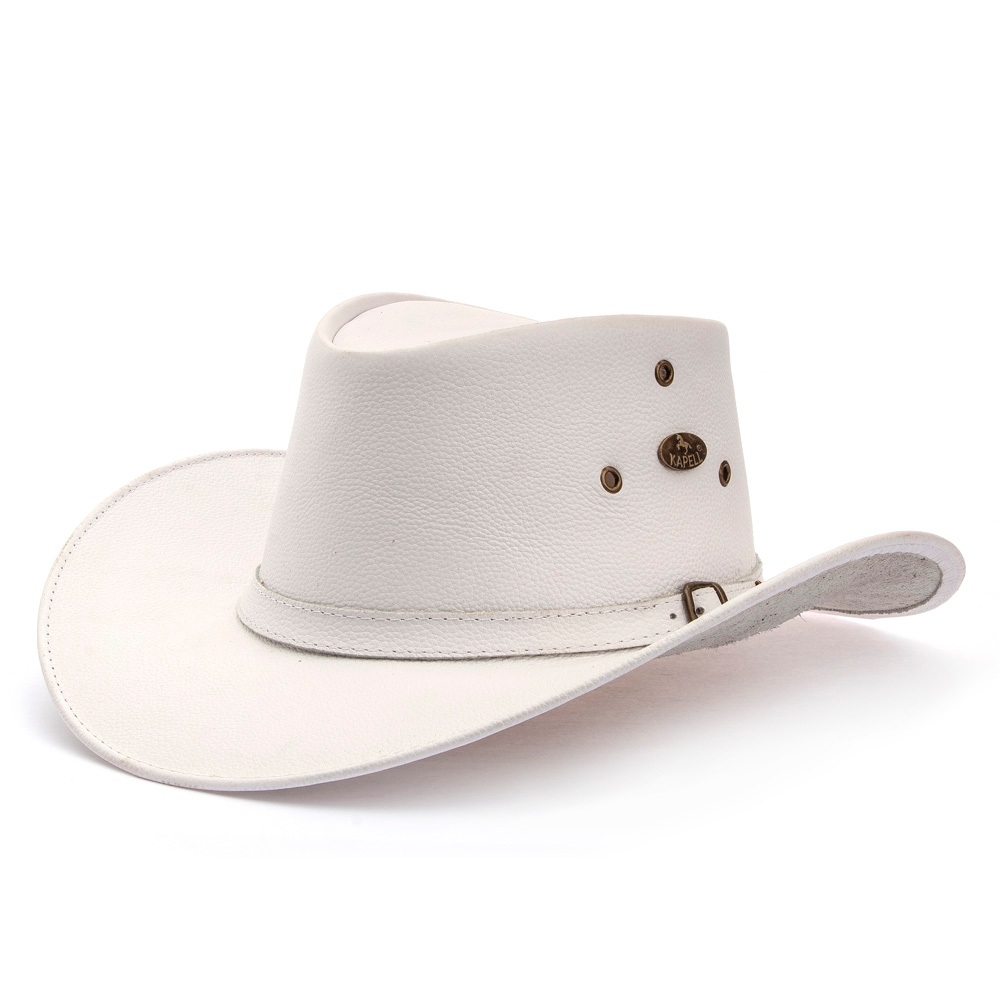 Chapéu Branco Couro Legítimo Modelo Texano Faroeste Cowboy Country Rodeio Peão Festa Elegante Promo