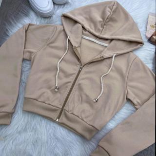 Moletom curto tipo cropped Feminino com capuz e zíper frontal ideal para qualquer ocasião em Oferta na Shopee