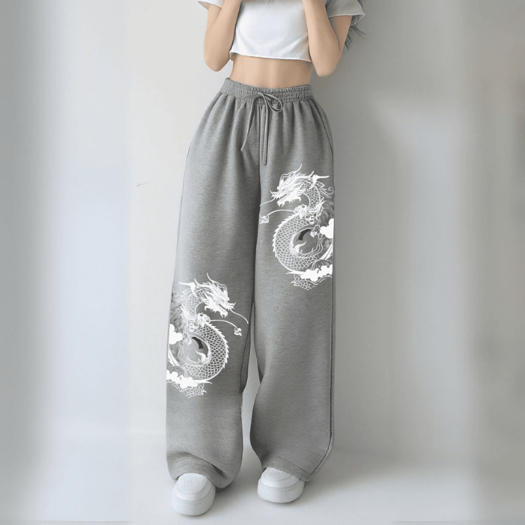 Calça Larga Moletom Wide Leg Unissex Premium Estilo Streetwear Hip Hop Dragons em Oferta na Shopee