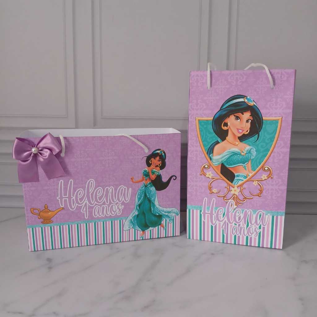 Sacolinha Personalizada Princesa Jasmine - Maleta - Pegue e Monte Lembrancinhas Festa Aniversário
