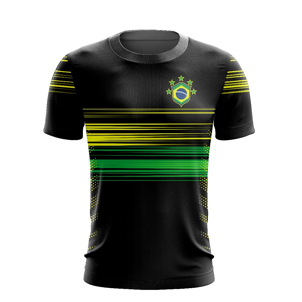 Camiseta Personalizada do Brasil Futebol Preta Verde e Amarela Torcedor 2026