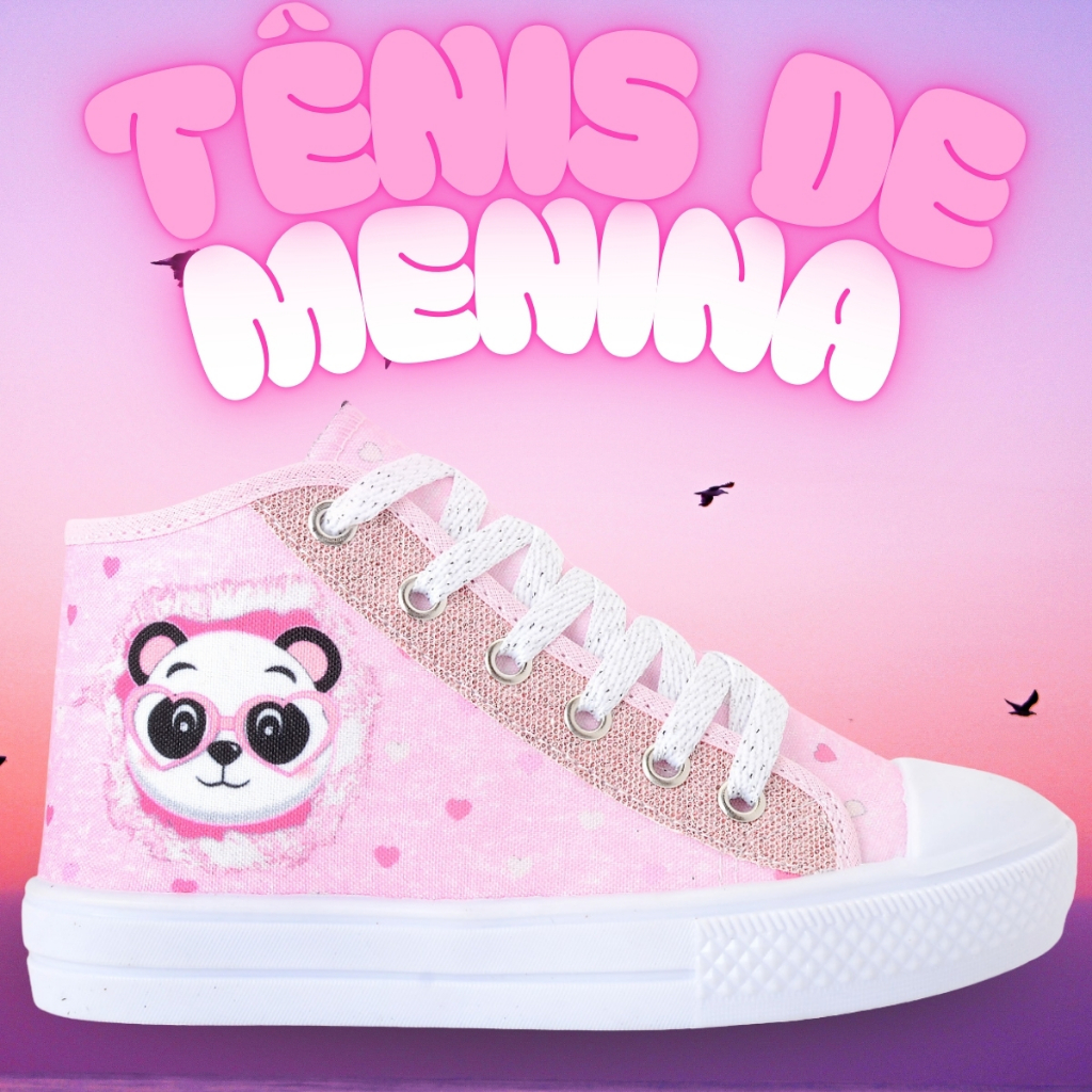 Tênis Infantil Feminino Botinha Casual Panda Escolar Menina 42