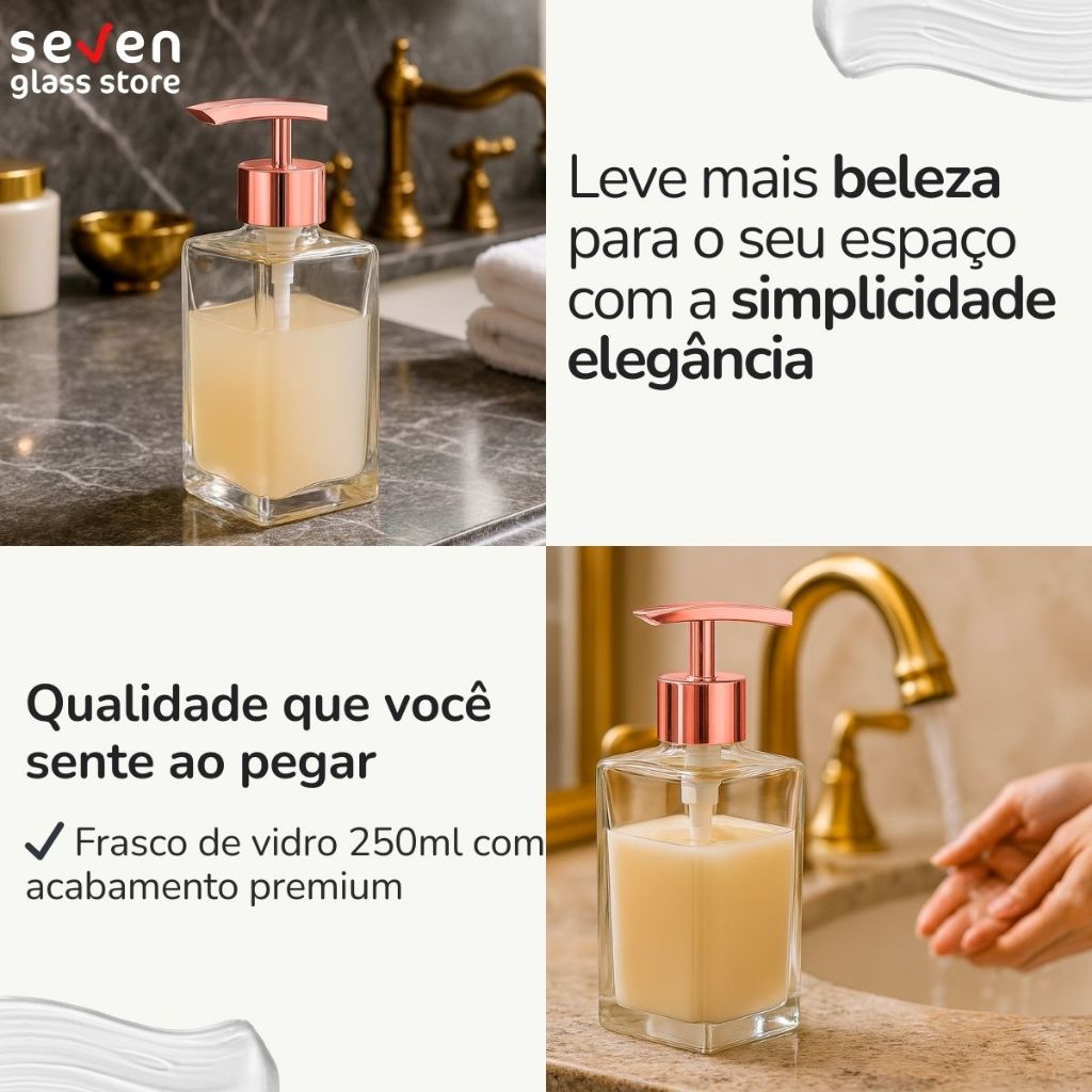 02 Porta Saboneteira Vidro Retangular 250ml Com Válvula Super Luxo Prime Para seu Lavabo Luxo · foto 2