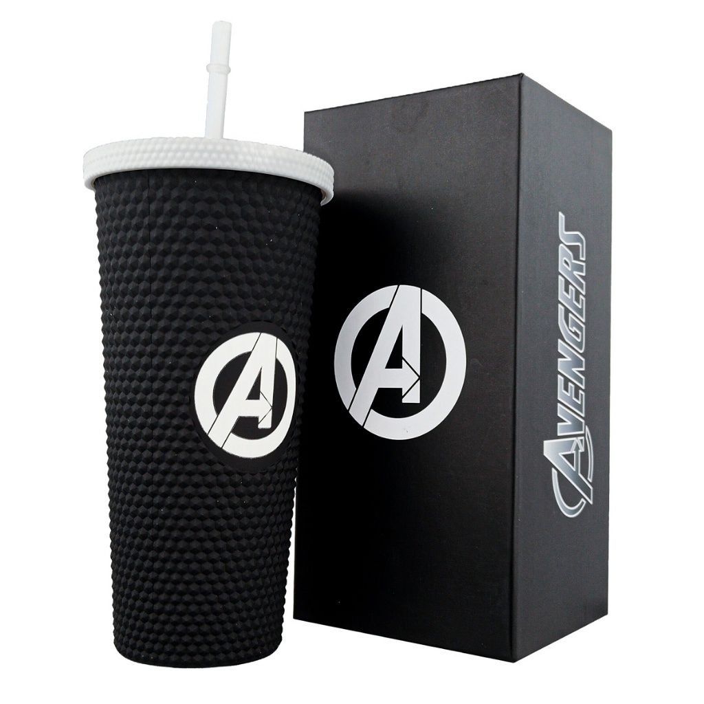 Copo Avengers Marvel 710ml Preto Com Canudo Tampa Reutilizável em Oferta na Shopee
