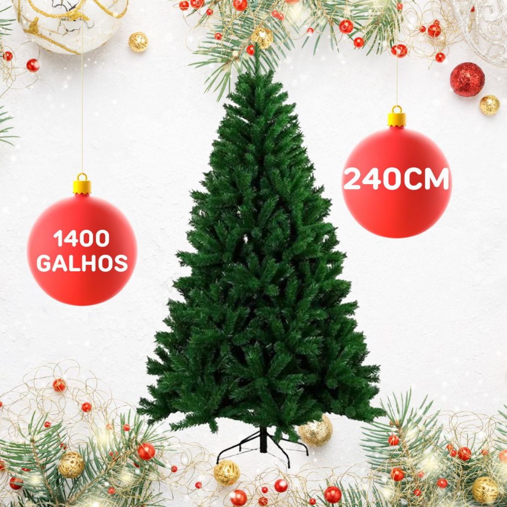 Árvore de Natal Pinheiro Luxo 2,40m 1400 Galhos Premium Arvore Cheia Grande Decoração Feli...
