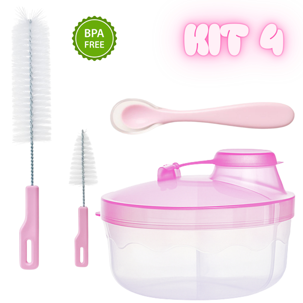 Kit Porta Leite + Escova de Limpeza + Colher de Silicone para Bebê
