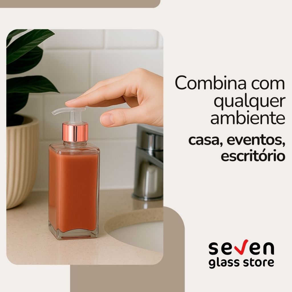 Kit 05 Frascos de Vidro Retangular Square 250ml Com Válvula Saboneteira Luxo — imagem 2 de 2