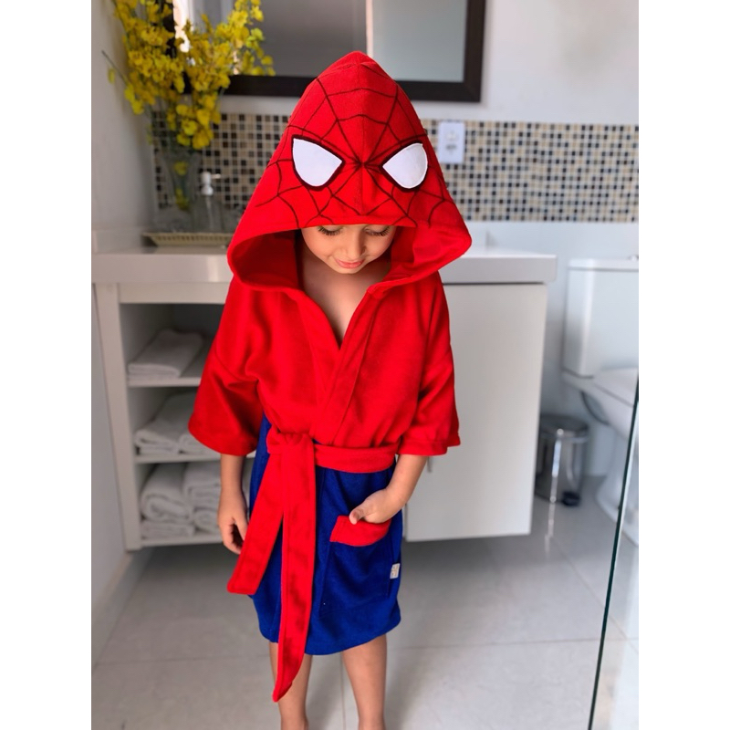 Roupão Infantil Aranha l Miles Morales com Capuz | Quentinho, Macio e Divertido para Crianças