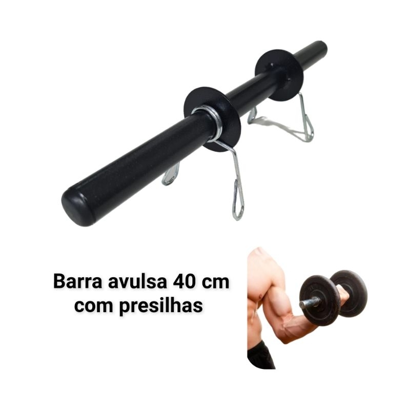 BARRA OCA HALTER 40 CM AVULSA COM PAR DE PRESILHAS ACADEMIA MUSCULAÇÃO