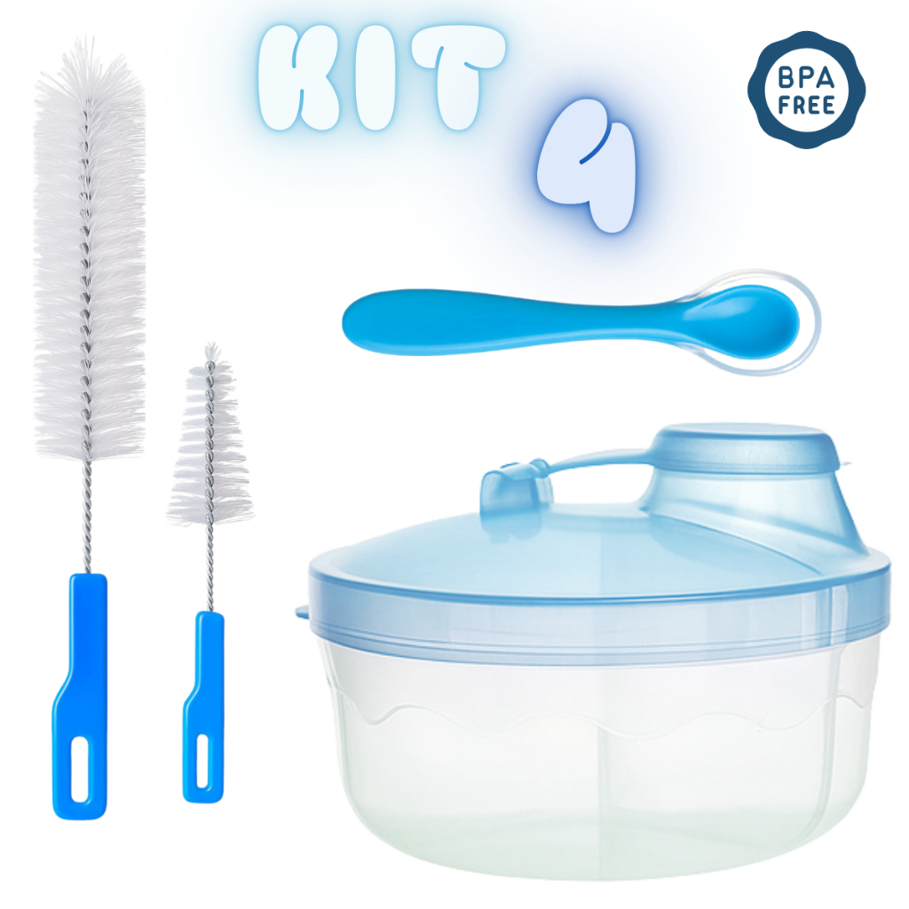 Kit Porta Leite em Pó + Colher de Silicone + Escova de Limpeza para Bebê em Oferta na Shopee
