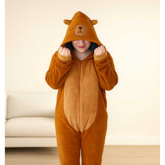 Pijama Capivara Kigurumi Peludinho Com Ziper