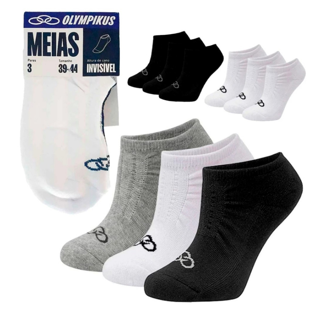 Meia Olympikus Invisivel Kit 3 Pares Soquete Unissex 81923/81924