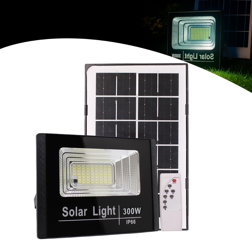 Refletor Solar Luz Branco Frio Led Holofote 300w Placa Bateria Prova D'água Preto em Oferta na Shopee