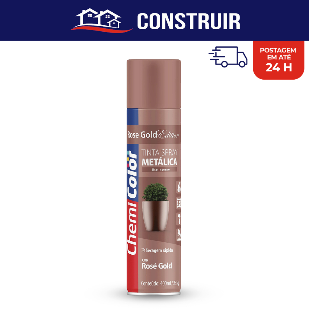 Tinta Spray Uso Geral 250ML Madeira Metais Ferro Rose Gold Baston Chemicolor Coral