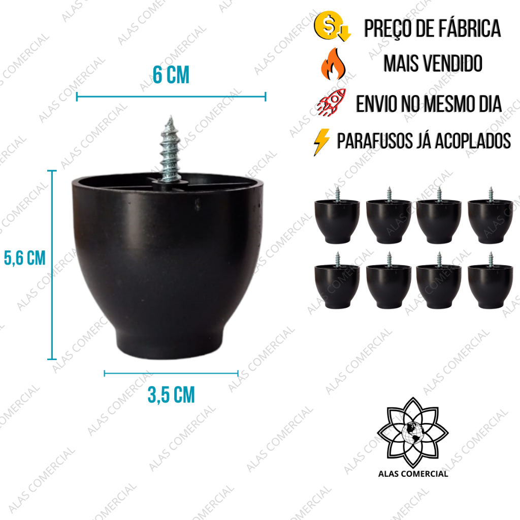 Kit Pés Sapata Pezinho para Sofá Cama Rack 5,6cm - Instalação Rápida Rosca Pronta em Oferta na Shopee